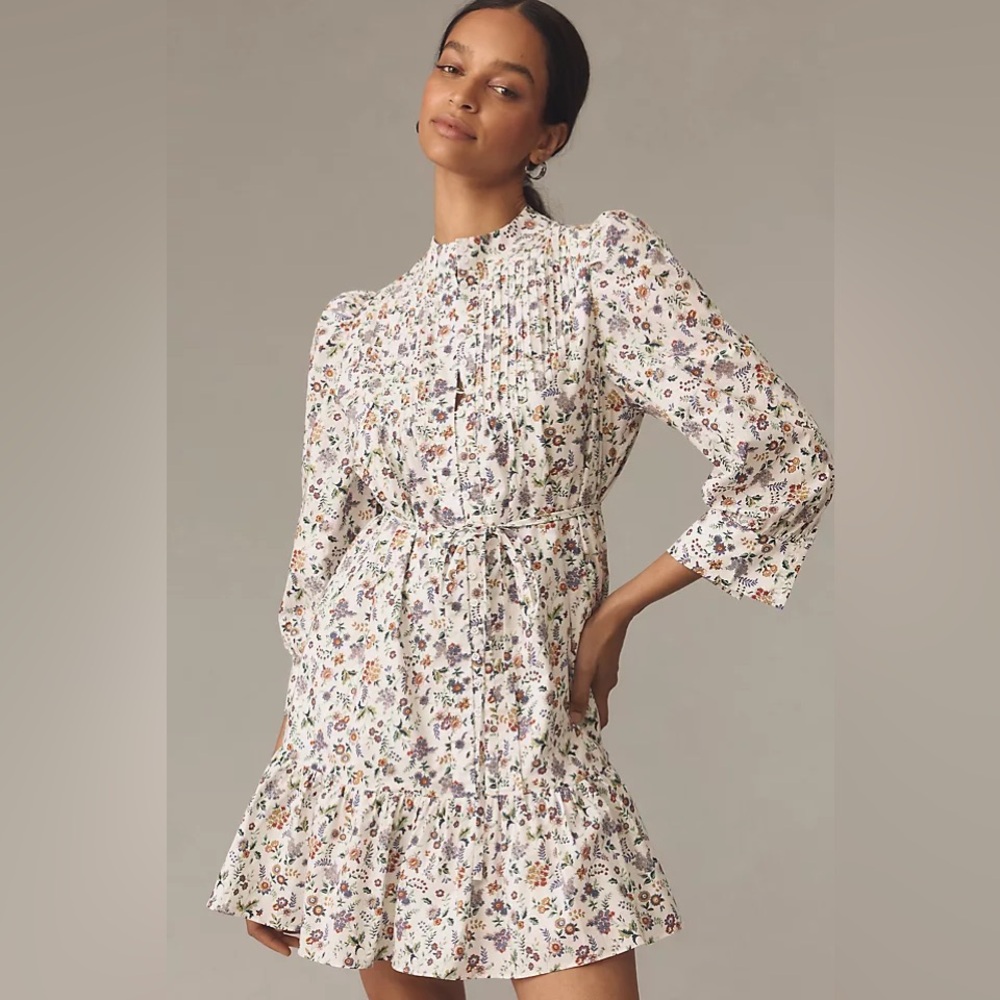 English Factory Long-Sleeve Pintuck Smocked Mini Dress medium